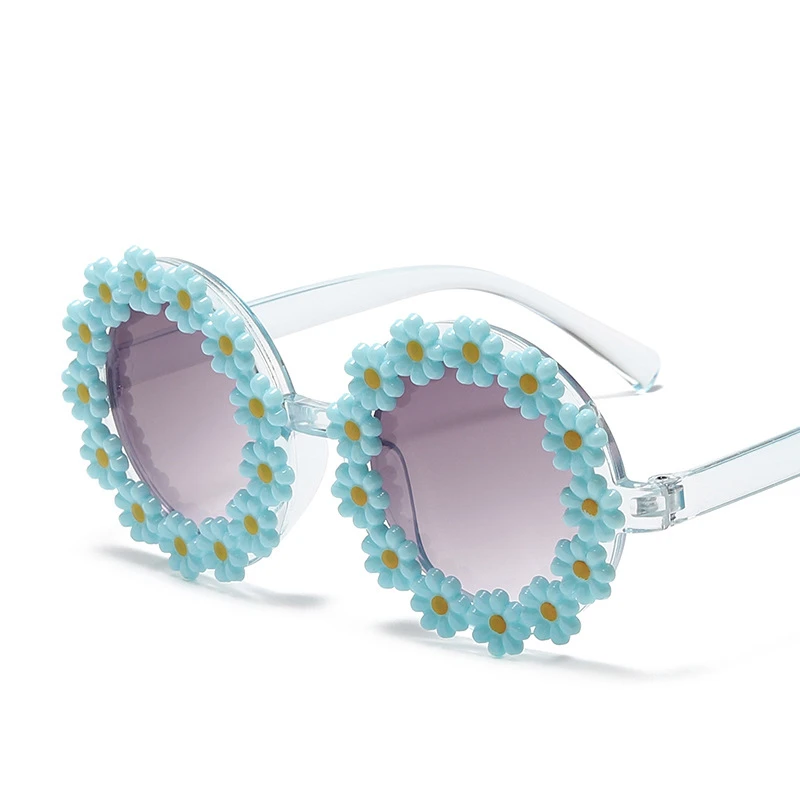 Ao ar livre margarida flor óculos de sol bonito uv400 suower redondo óculos de sol personalidade crianças óculos de sol gafas de sol_voghion.com