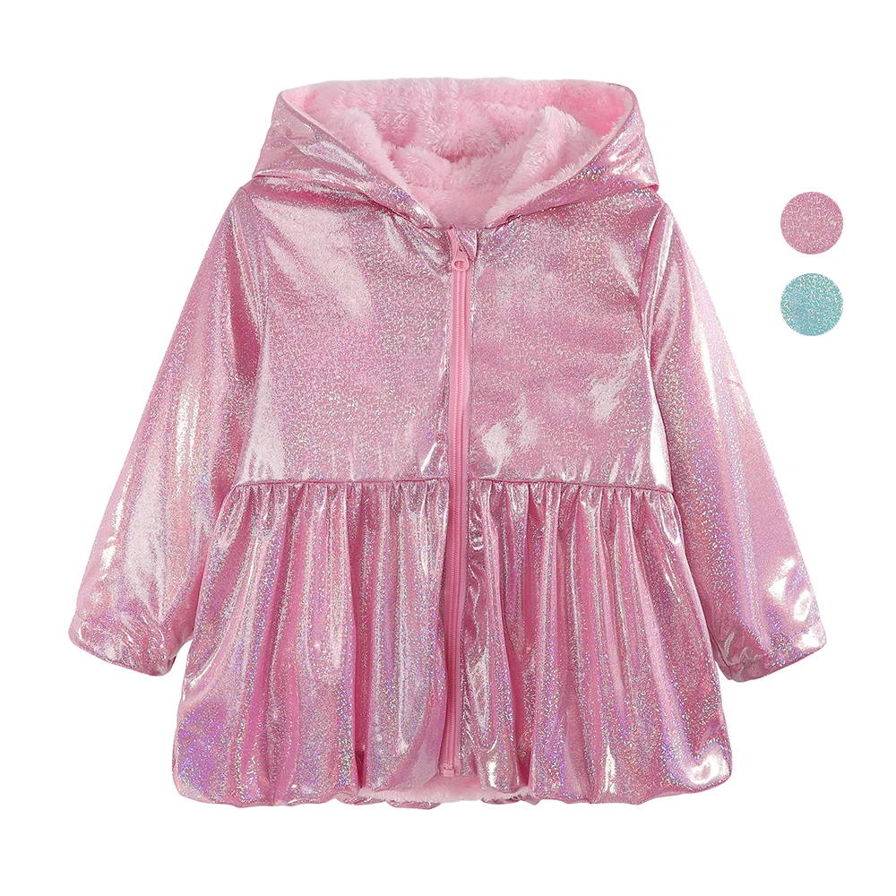 Toddler Girl's Shiny Fleece Hooded Jacket 1