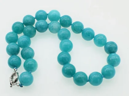 Beautiful amazonite color jade round necklace 14mm green 18inch