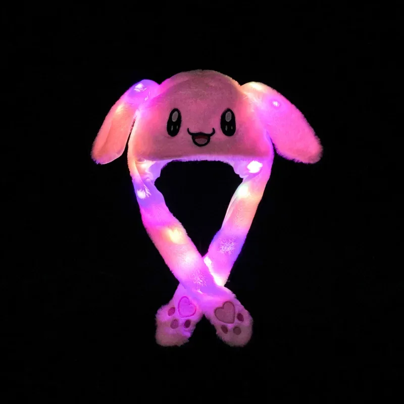 Japanese Anime Bunny Hat Glowing Plush Ear Moving Jumping Hat Ears Popping Up When Pressing The Paws Cute Animal Cosplay Hats