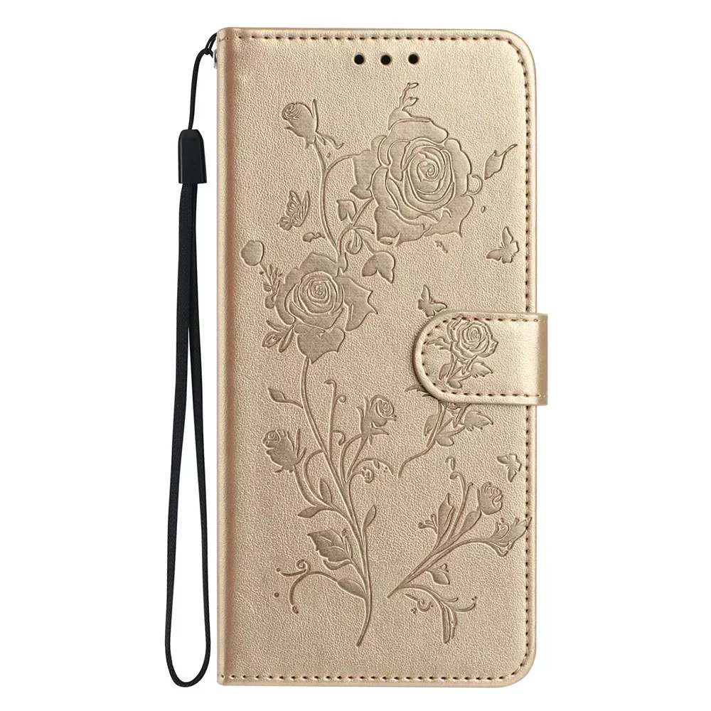 Butterfly Embossed Leather Wallet Phone Case with Card Slots and Strap