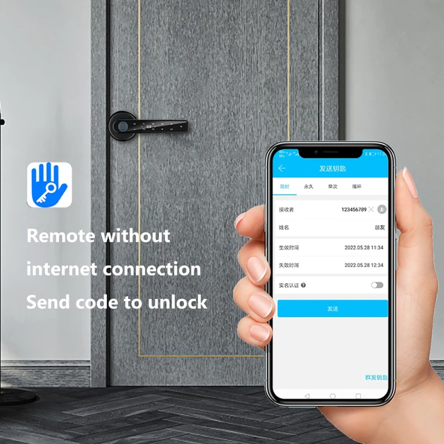 Door Lock Anti Peeping Fingerprint Security Handle Lock TTLOCK APP Control Type-C Emergency Charge for Home Office Glass Doors 5