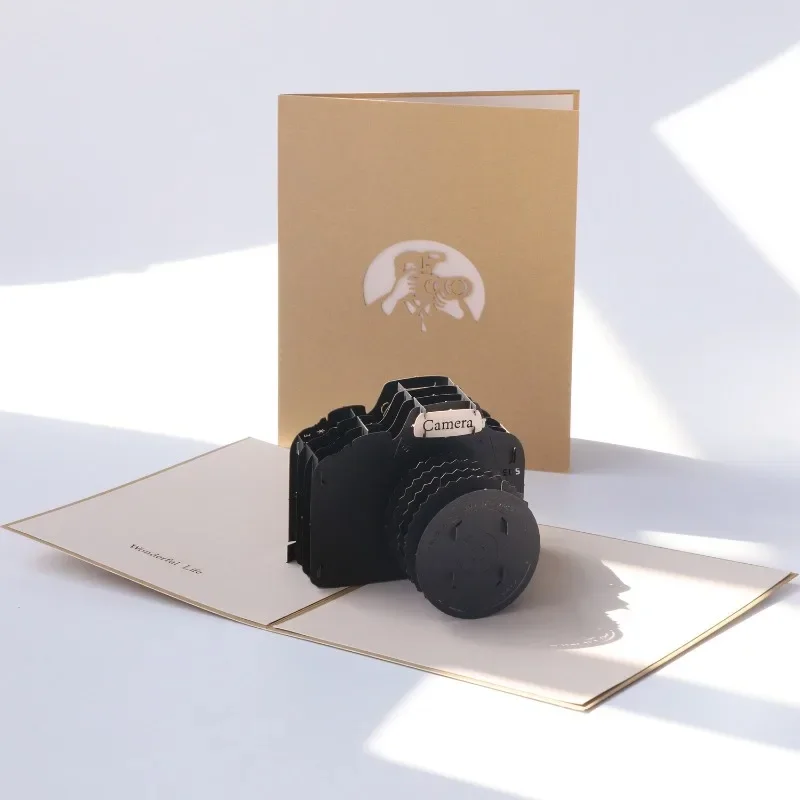 1 pop-up happy birthday greeting card 3D Paper Cuttings camera creative art retro fresh graduation gift including envelope