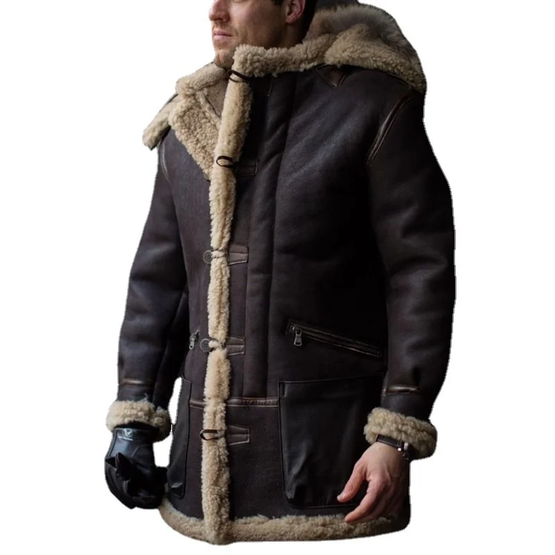 European and American Solid Color Brushed Velvet Hooded Single-Breasted Coat Zipper Pocket Loose Warm Cotton-Padded |