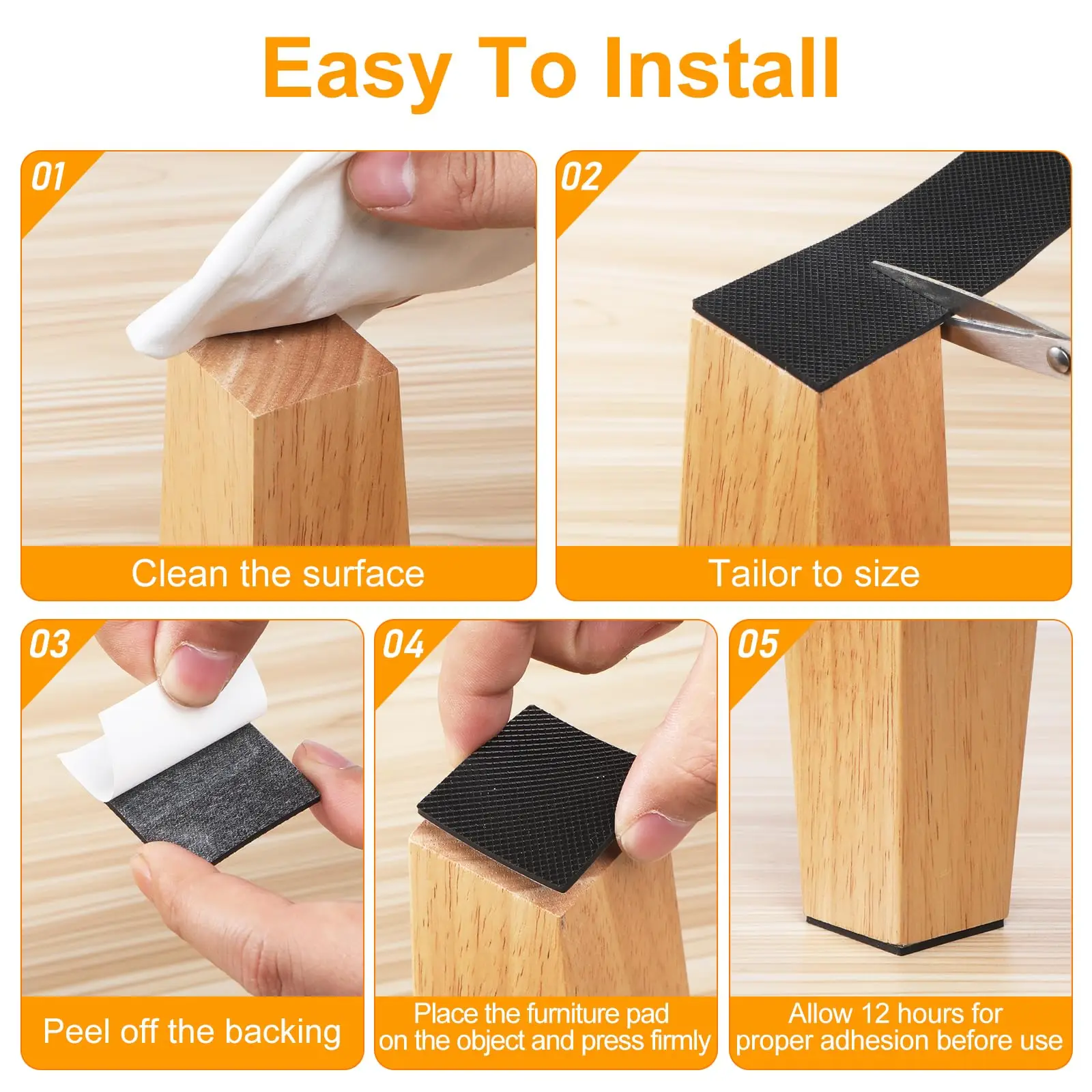 Versatile Non-Slip Rubber Furniture Pads – Cut-to-Size Floor Protectors