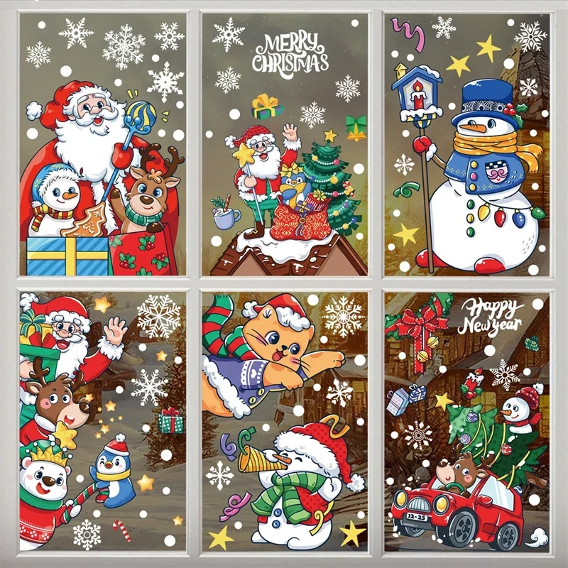 Christmas Decoration Window Stickers Cartoon Elk Santa Claus Snowman Xmas Mirror Stickers Merry Christmas Sticker New Year window stickers