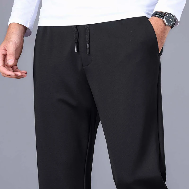 Top Quality Casual Pants Men Stretch Sweatpants Elastic Waist Black Grey Navy Blue Classic Sports Wear Spring Autumn Fast Dry