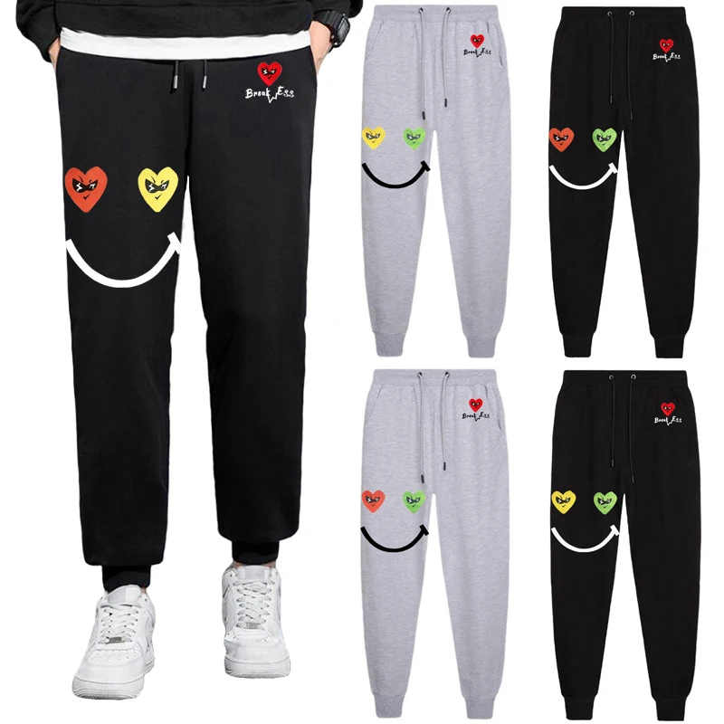 

Break Egg Men Women Trousers Heart Glasses Embroidery Colorful Smiling Face Printing Thin Spring Elastic Drawstring Long Pant