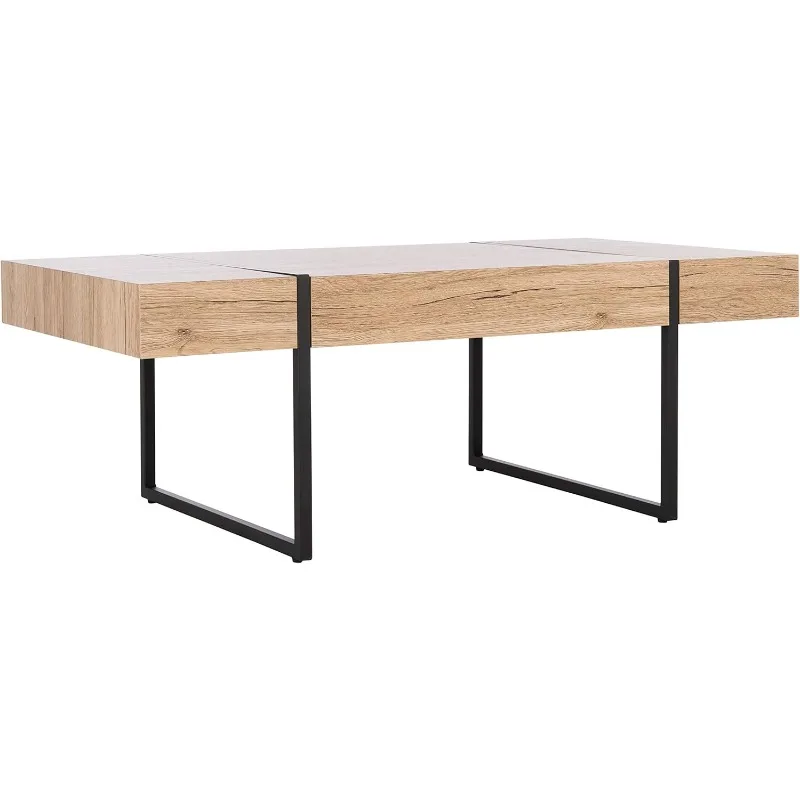 Home Collection Tristan Modern Rectangular Coffee Table COF7000B, 43.3" W X 23.6" L X 15.7" H, Natural/Black Metal Legs 4