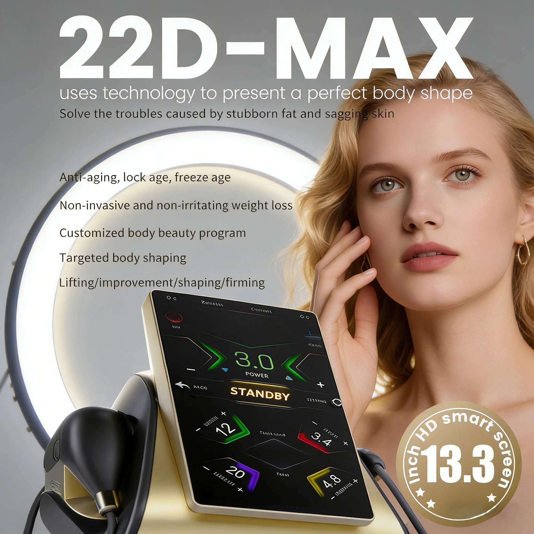 O mais recente dispositivo de beleza profissional 22D MAX Lifting é usado para lifting facial, firmeza, emagrecimento e redução de gordura.