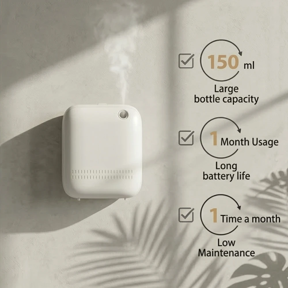 Smart Bluetooth Waterless Essential Oil Diffuser 150ml Wall-Mounted Aroma Scent Machine For Home Hotel Commercial Type-C_voghion.com