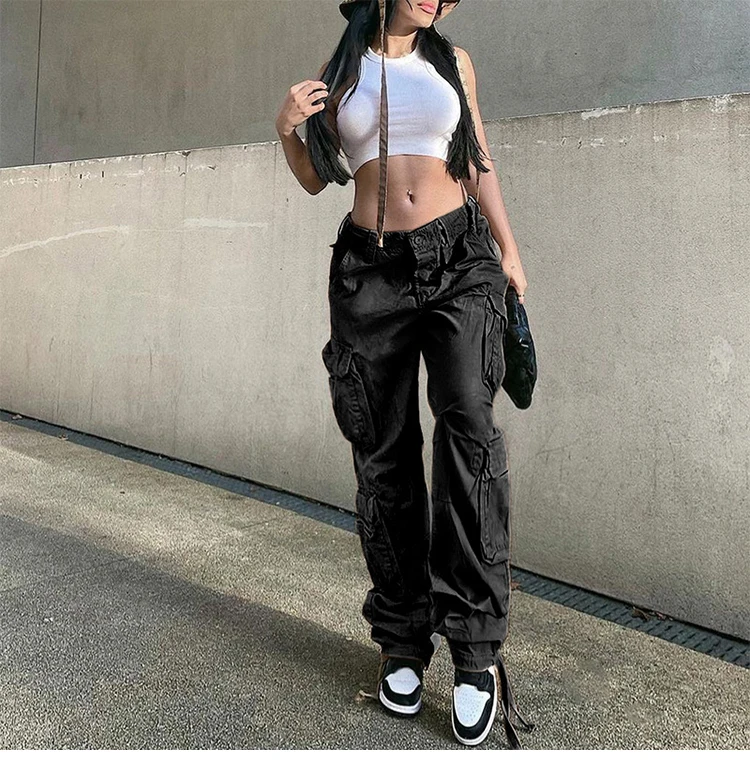 Yitimoky Vintage Cargo Pants Baggy Jeans Women Fashion Streetwear Pockets  Wide Leg High Waist Straight Denim Trousers Overalls - Jeans - AliExpress