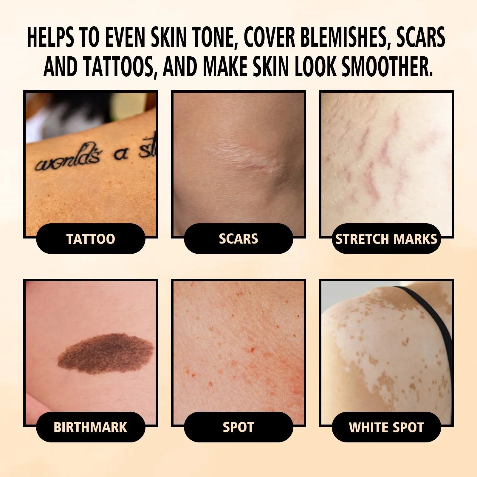 Body Concealer Cream Waterproof Full Coverage Professional Tattoos Covering Birthmarks Stretch Makeup Beauty Glides on Smoothly 3