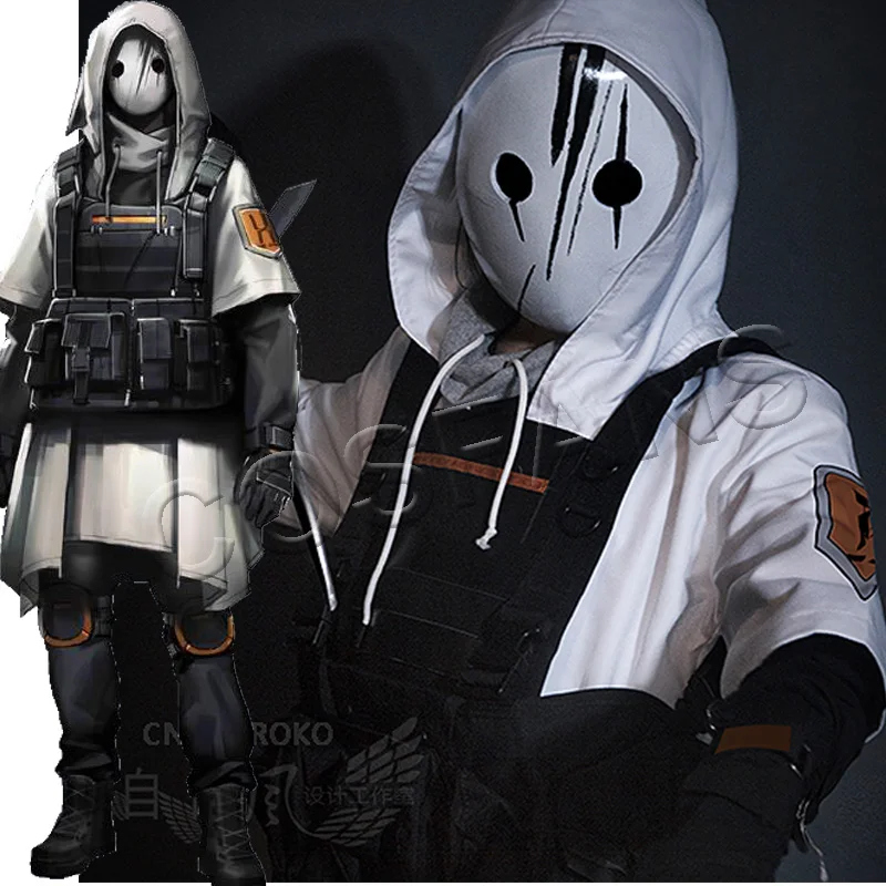 

Game Arknights Reunion Movement Soldier Uniform Suit With Mask Cosplay Costume Halloween Outfit For Women Men full set of masks
