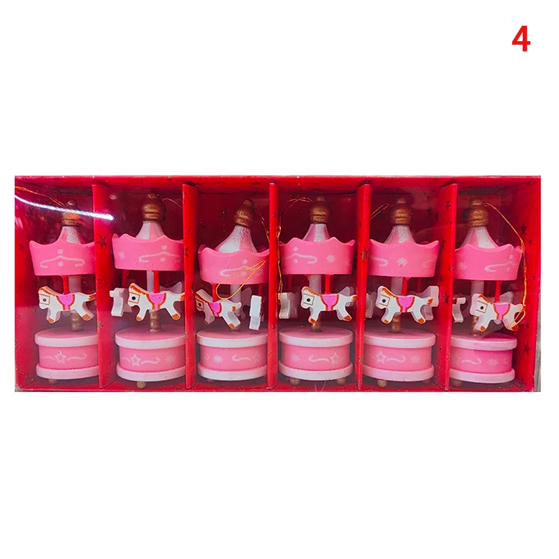 Christmas Decoration Mini Carousel Horse Pendant Ornaments Pendant Wooden Xmas Children Favor Toy Festival New Year Gifts 6X