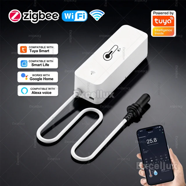 Tuya WiFi/ ZigbeeTemperature Humidity Sensor with External Probe for Smart Life App Alarm Control Support Alexa Google Assistant