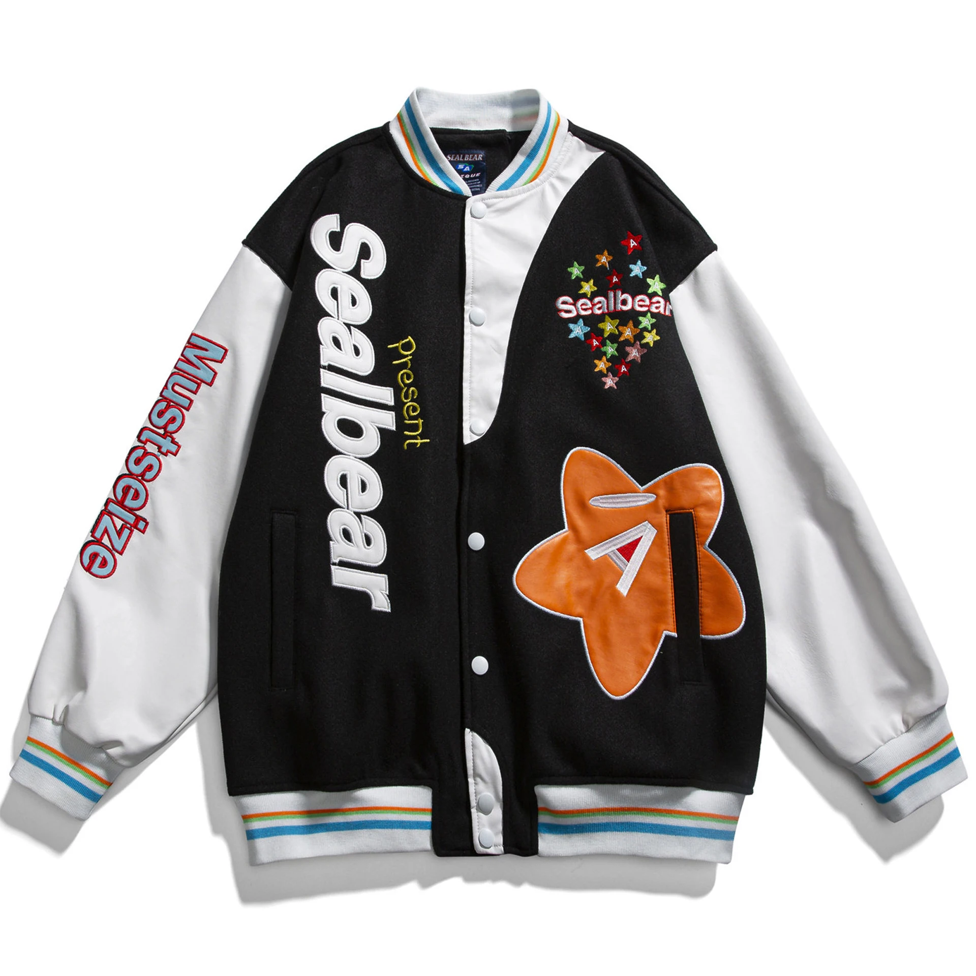 Harajuku Streetwear Embroidered Tiger Varsity Jacket Black / Asian XXXL