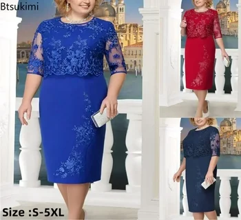 New 2025 Women's Oversized Casual Dress Elegant Lace Dresses Female Club Evening Party Fashion Dresses Vestidos for Fat Women