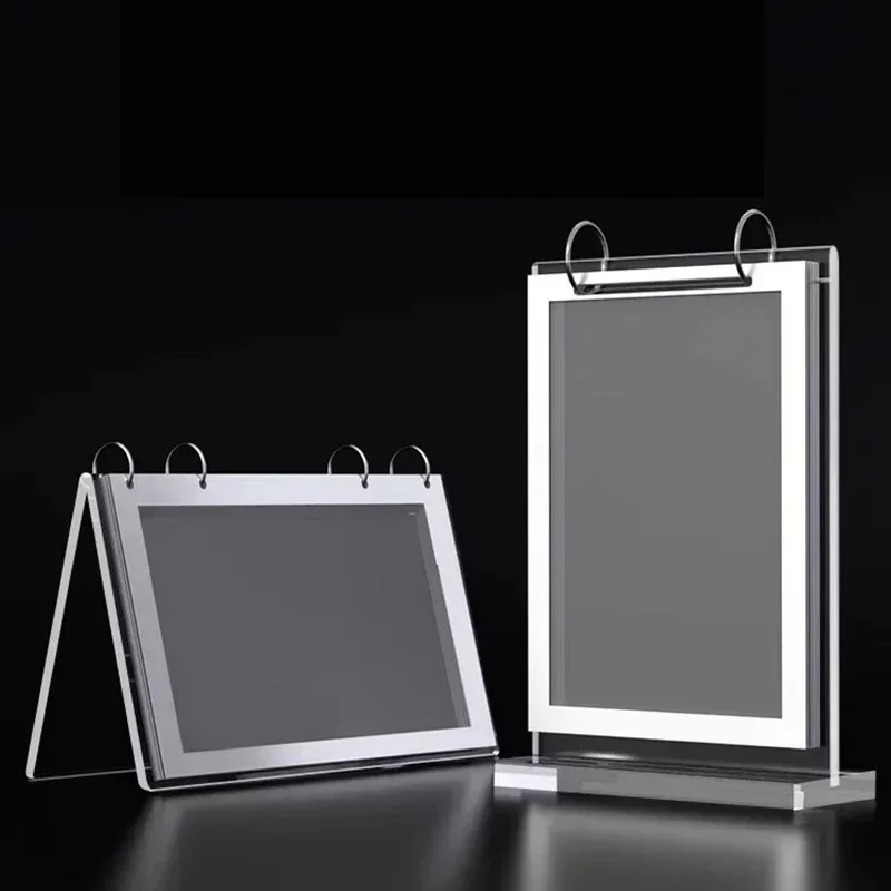 Transparent Stand Vertical Two-sided Promotion Loose-leaf Sign Display Turning Menu Type Tabletop Advertising Page Acrylic