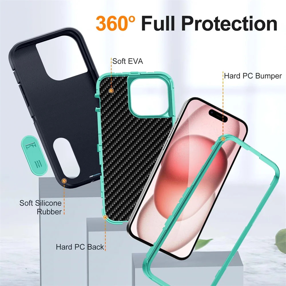 Neu 3 In 1 Hybrid Defender Schutzhülle für iPhone 16 15 Pro Max 14 Plus 13 12 11 Ständer Body Cover Funda 15Pro 14Pro 13Pro_voghion.com