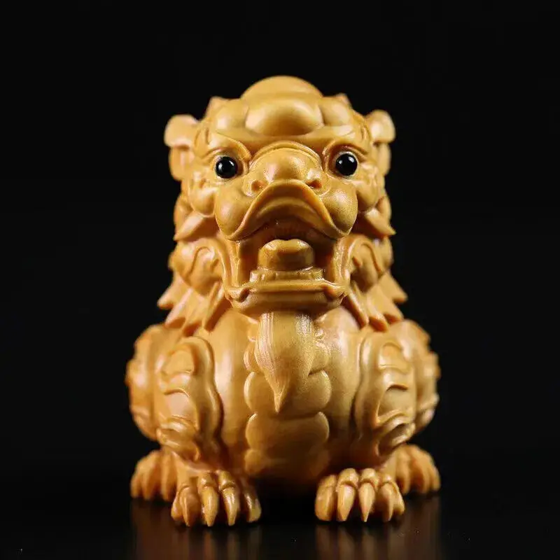

Good Fortune Auspicious Boxwood Carving Modern Arts and Crafts Pi Xiu Pendant
