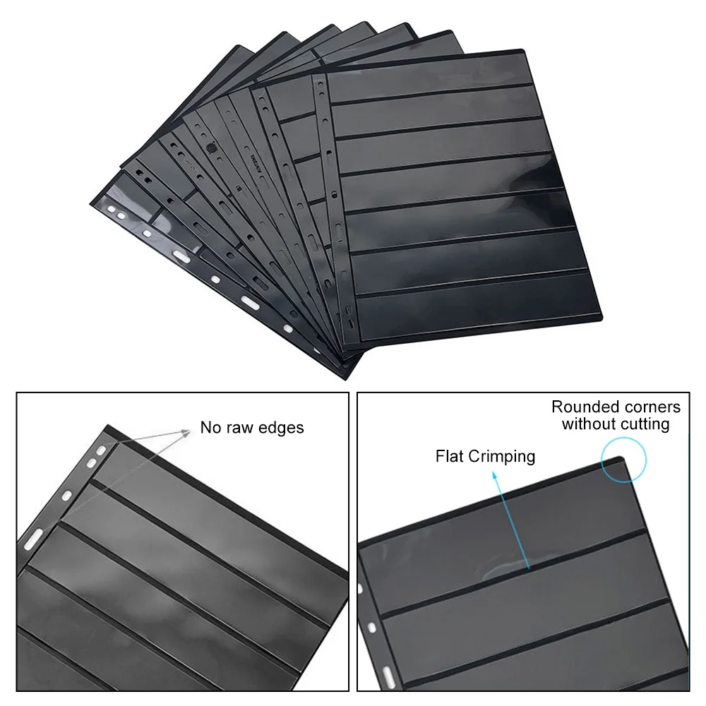 10개/묶음 스탬프 앨범 컬렉션 리필 페이지 7줄 그리드 무산성 스탬프 홀더 시트 블랙 클리어 페이지 루즈리프 내지