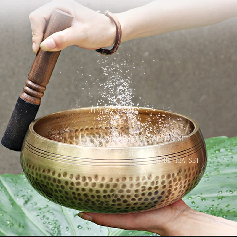 Brass Nepal Handmade Leather Stick Xizang Buddhism Vocaling Bowl Yoga Meditation Singing Bowl Feng Shui Decoration
