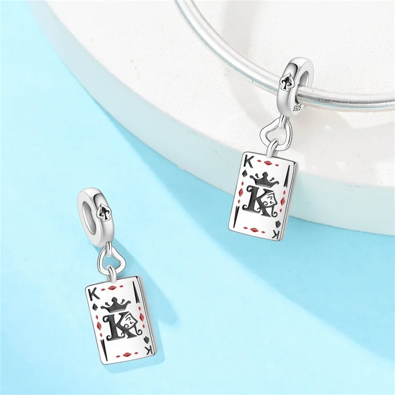 925 Sterling Silber Poker Karte Anhänger Perlen Black Spade 10-A Royal Flush Rotes Herz 10-A Charm für Armband Frau Schmuck Geschenke – Detail 5
