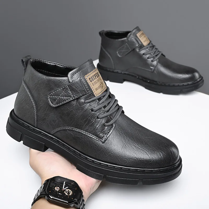2024 Autumn Winter Men's Leather Boots New Fashion Trend British