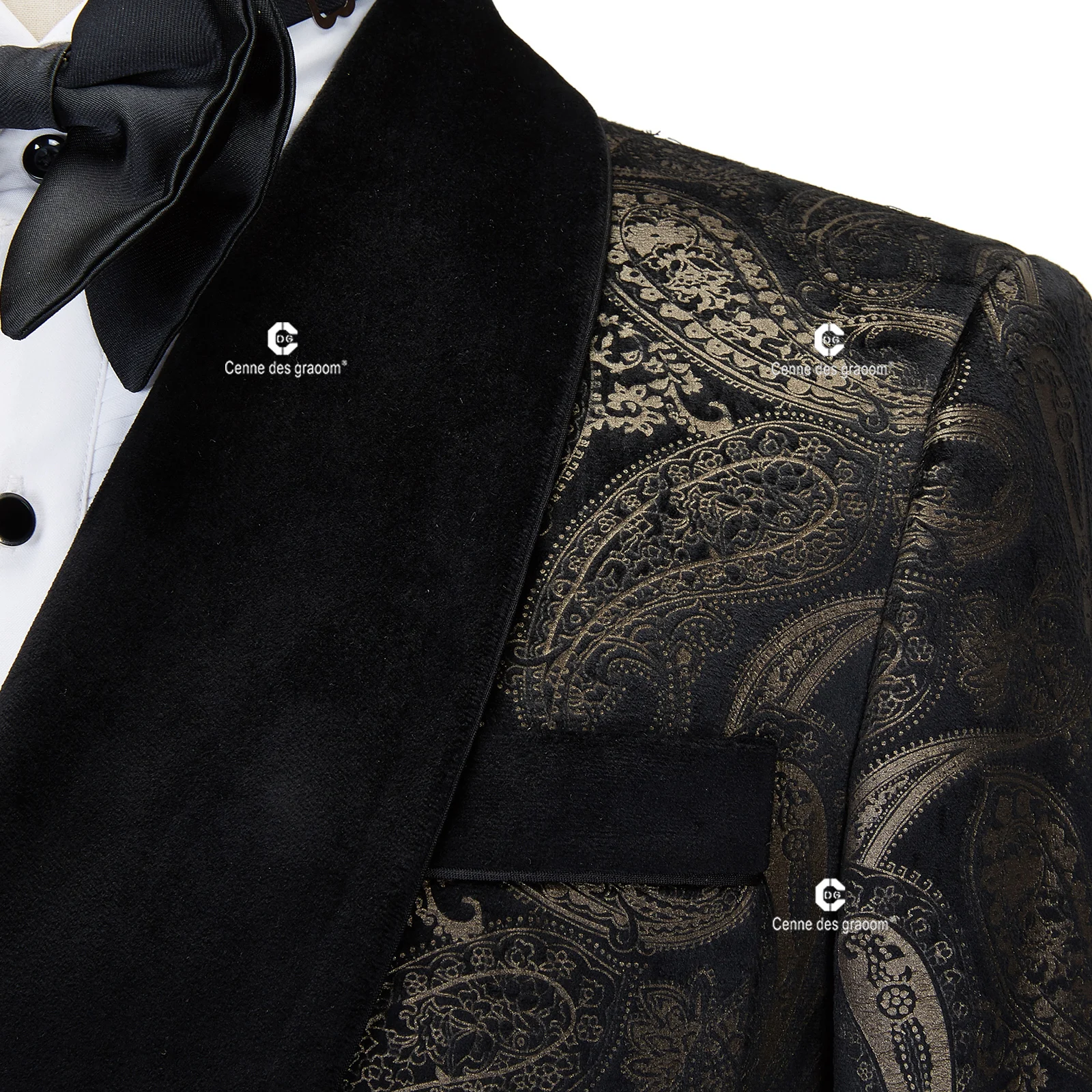 Cenne Des Graoom 2023 New Men's Suit Paisley Tuxedo For Wedding Double Breasted Shawl Velvet Lapel Jacket 2 Pieces With Belt 2