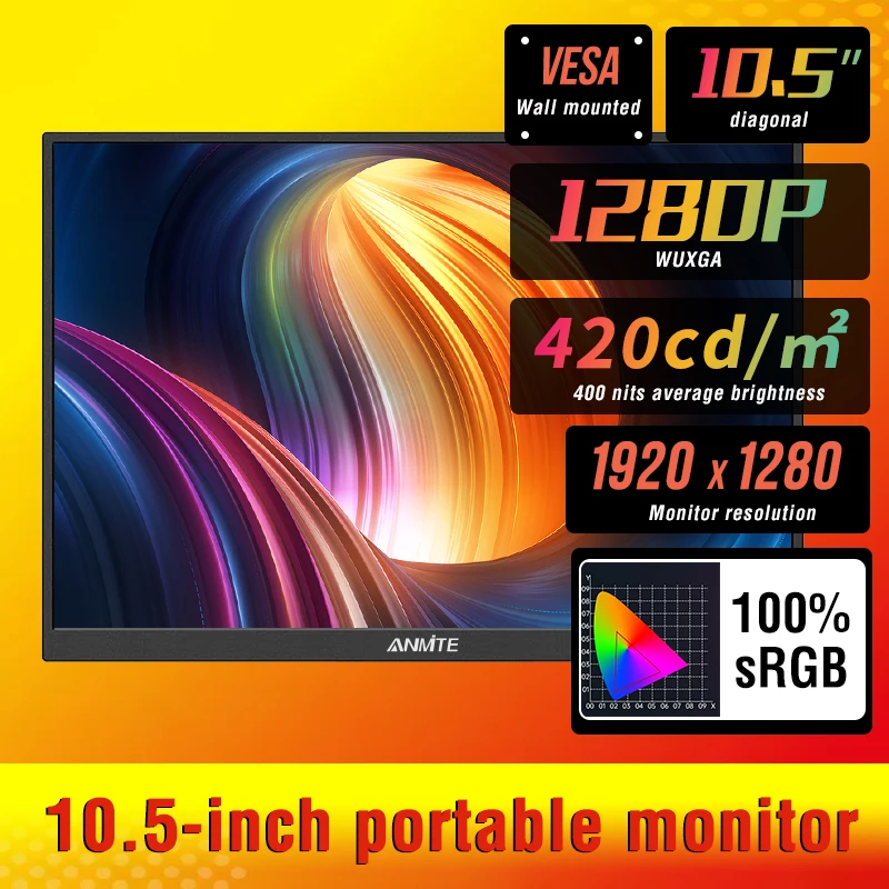 10.5인치 휴대용 모니터 1280P HDR 15:10 저블루라이트 Xbox PS4/5 스위치 휴대폰 PC 노트북 확장용