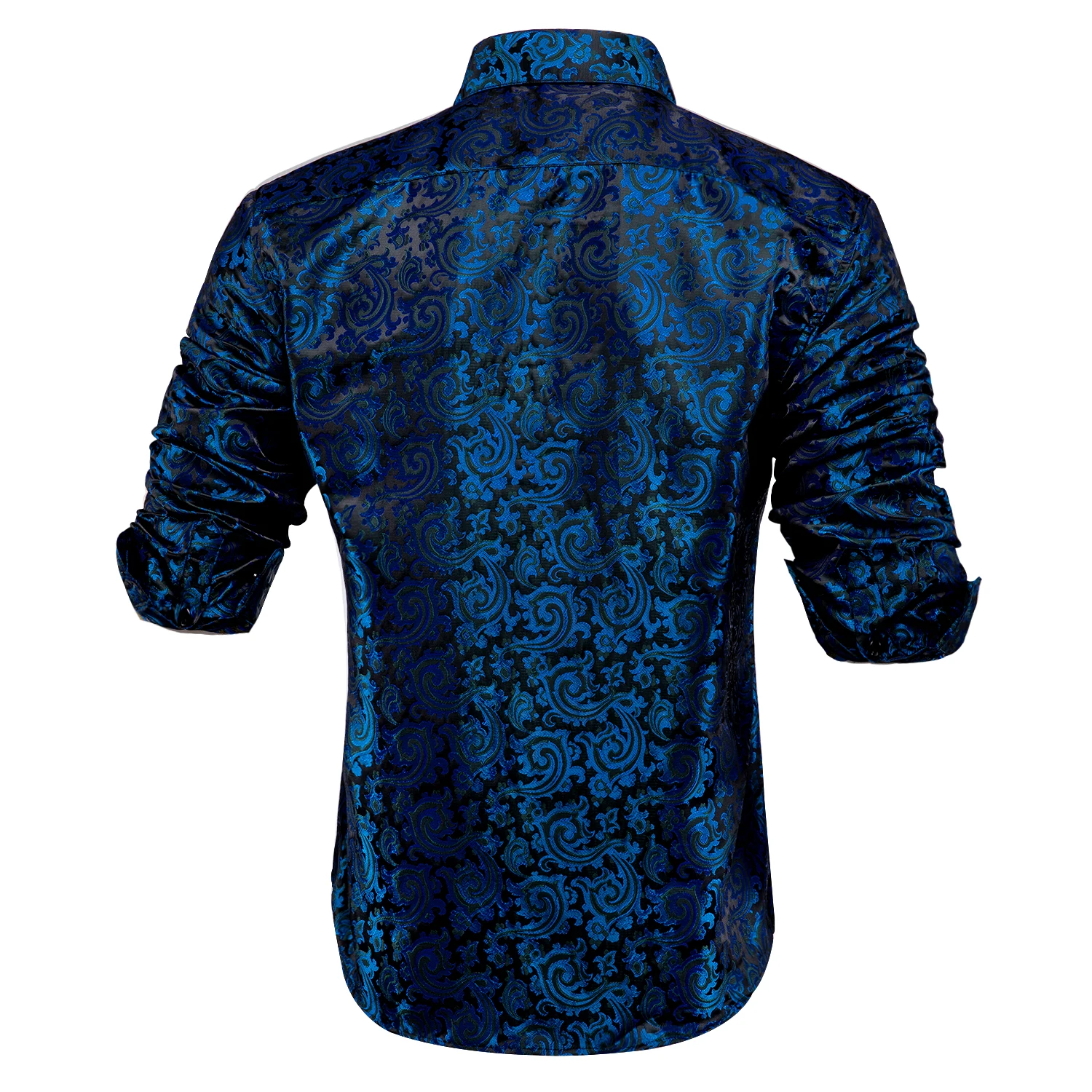Formal Blue Black Mens Shirts Silk Spring Autumn Long Sleeve Slim Fit Paisley Jacquard Shirt For Male Business Party Gift Hi-Tie