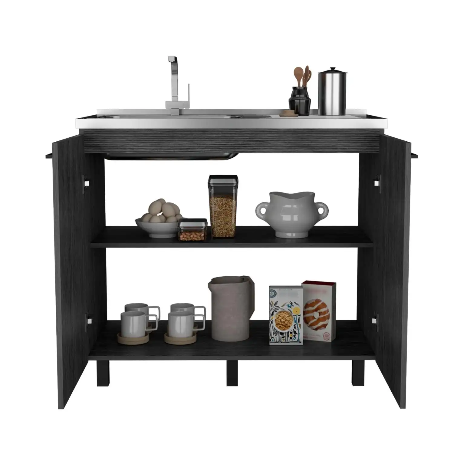 Napoles 2 Utility Sink with Cabinet, Stainless Steel Countertop, Interior Shelf Smokey Oak 5