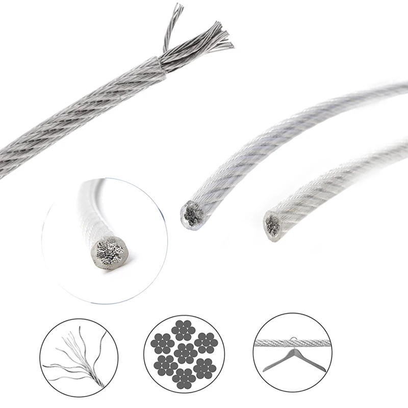 7*7 304 stainless steel wire rope PVC coated plastic rope glued balcony trellis soft laundry lifting cable 5/10m
