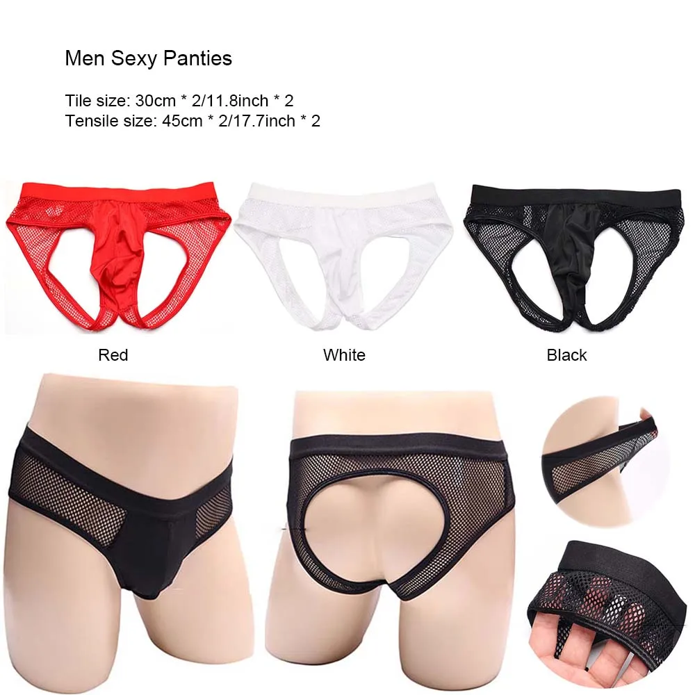

Men Sexy Panties Mesh Breathable Underwear Low Waist Solid Color Fishnet Briefs Man Lingerie Underpants