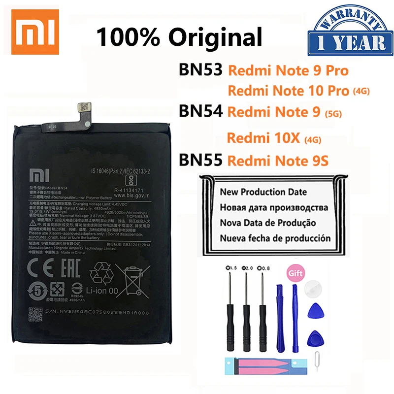 Batterie de téléphone d'origine pour Xiaomi Mi, remplacement 24.com BatBR,  Xiaomi Redmi Note 9, 10 Pro, 9S, 10X, 4G, 5G, BN53, BN54, BN55, 100% |  AliExpress