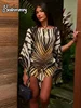 Robe Tunique Chic Rayée Style Kimono Col Bateau Manches Kimono Imprimé Chevron Ceinture à Nouer Robes Élégantes pour Femme Vestido