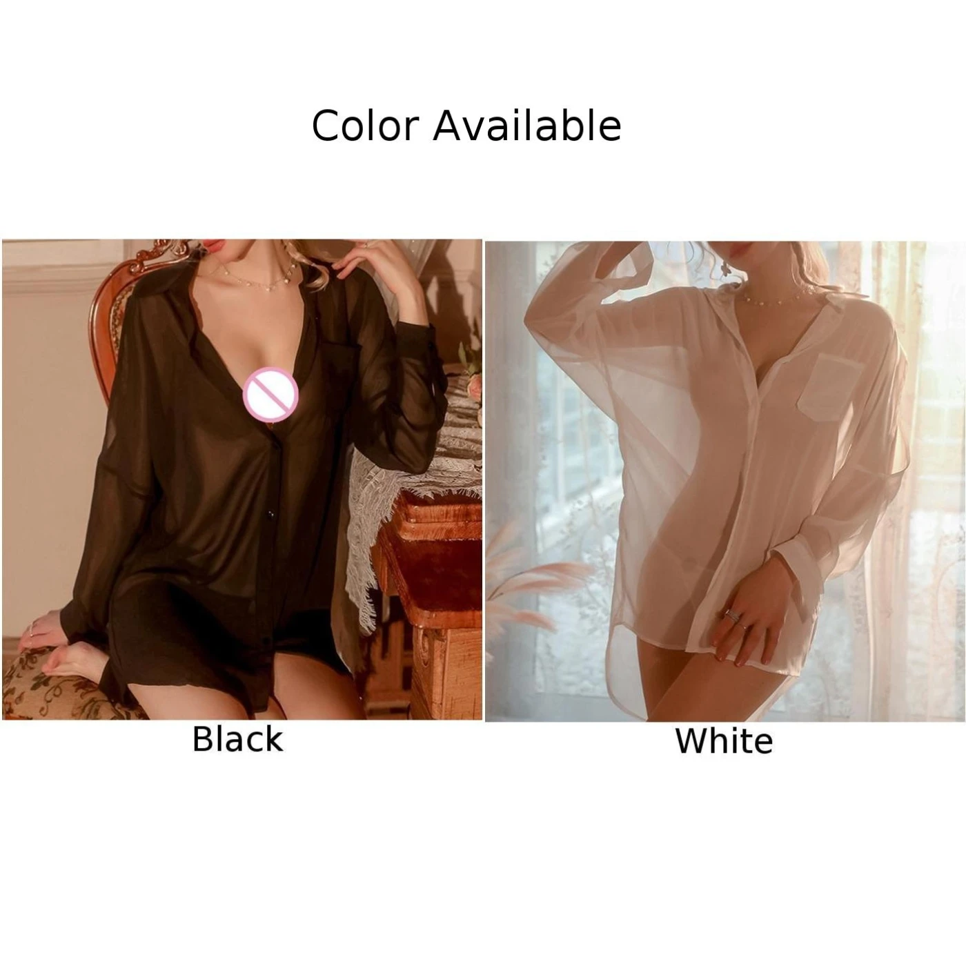 Women Sleepwear Boyfriend Shirt Temptation Bathrobe Nightgowns Lingerie Transparent Chiffon See Through Sensual Cosplay Pajamas