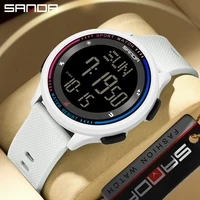 SANDA 6158 LED Luminous Digital Trendy Womens Watches Teenager Outdoor Sports Casual Clock 5Bar Waterproof Womens Wristwatches