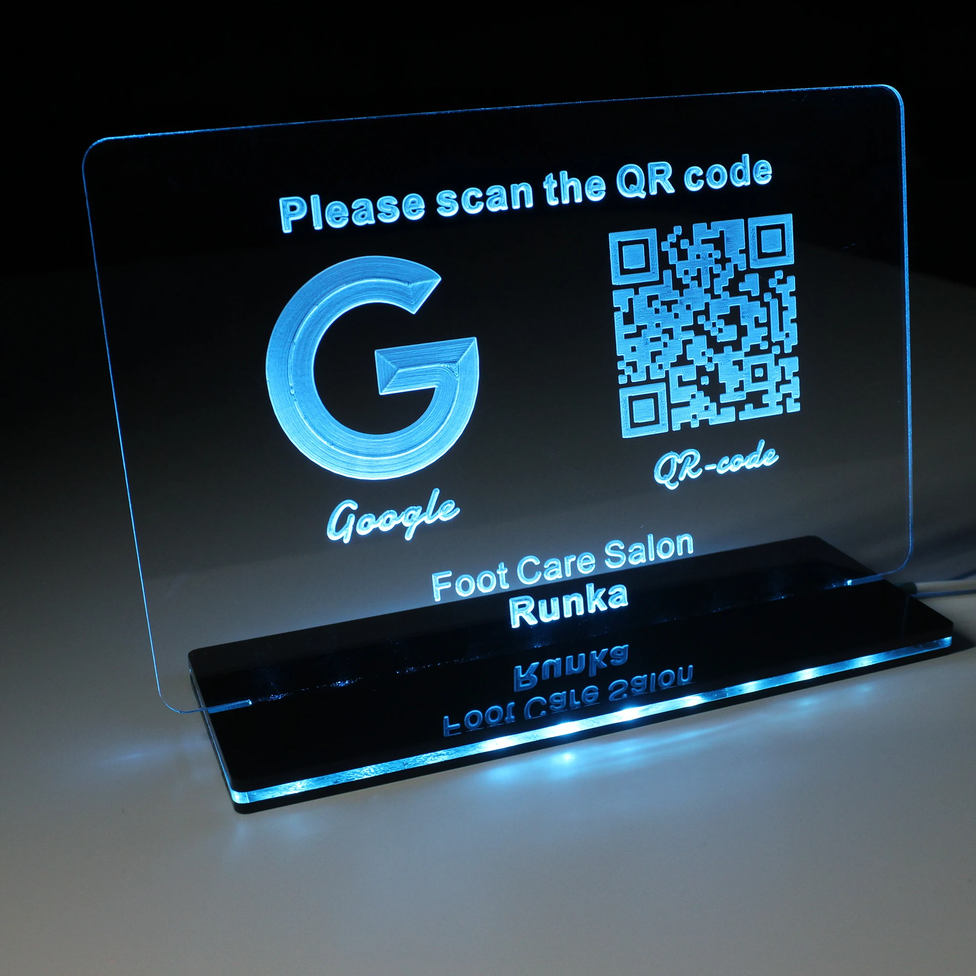 Neon Social Media Sign with Glowing QR Code and Customized Google Logo ...