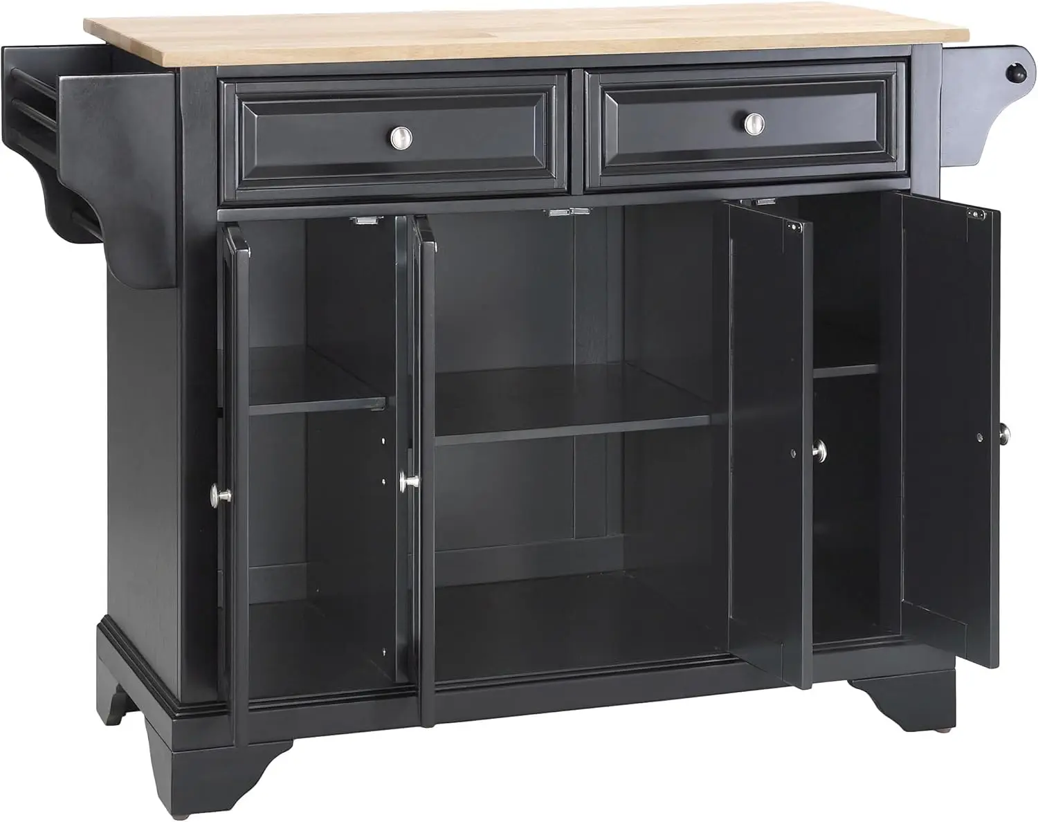 Lafayette Full Size Kitchen Island with Natural Wood Top, Black