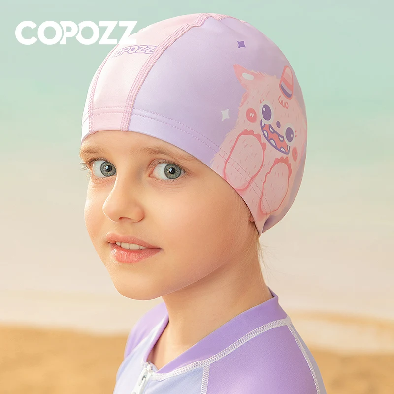 Cartoon Swimming Cap Boys Girls PU Children Waterproof Swimming Caps Kids Swim Pool Hats Ear Protector Colorful Baby Bathing Hat 2