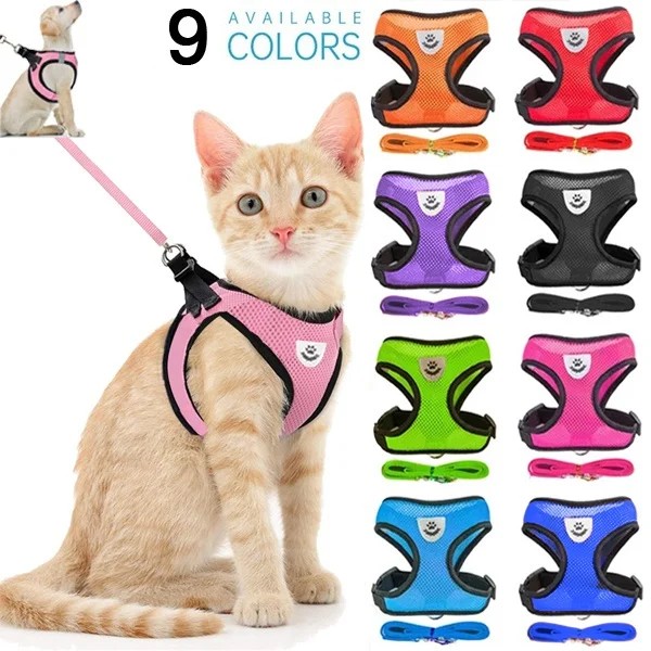 

Dogs Puppy Harness Collar Cat Dog Adjustable Vest Walking Lead Leash Soft Breathable Polyester Mesh Harness For Small Medium Pet