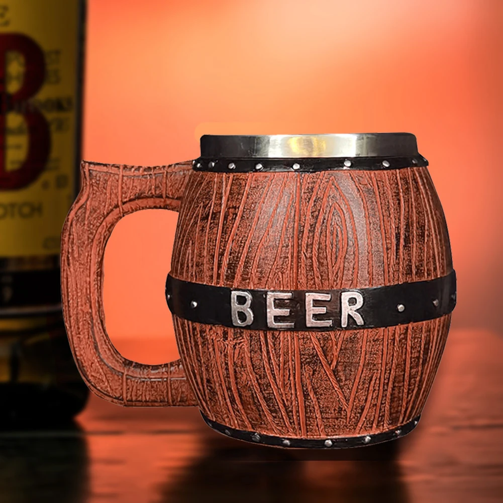 Large Capacity Wooden Barrel Beer Glass Cocktail Drinking Glass Large Beer Barrel Kitchen Holiday Creative Exquisite Gift