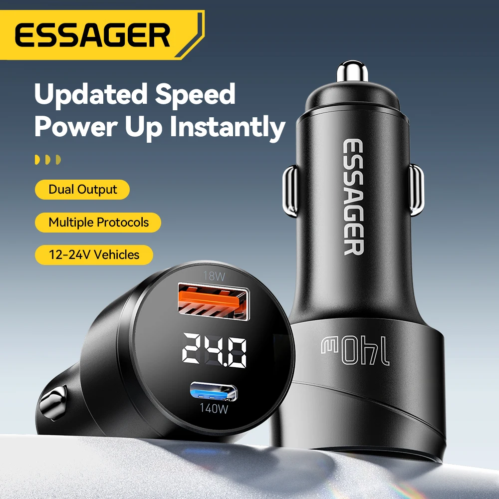 Essager 140W Car Charger PD 3.1 Fast Charging Quick Charge 4.0 For Macbook Pro Laptop USB Type C Car Phone Charger For iPhone 16