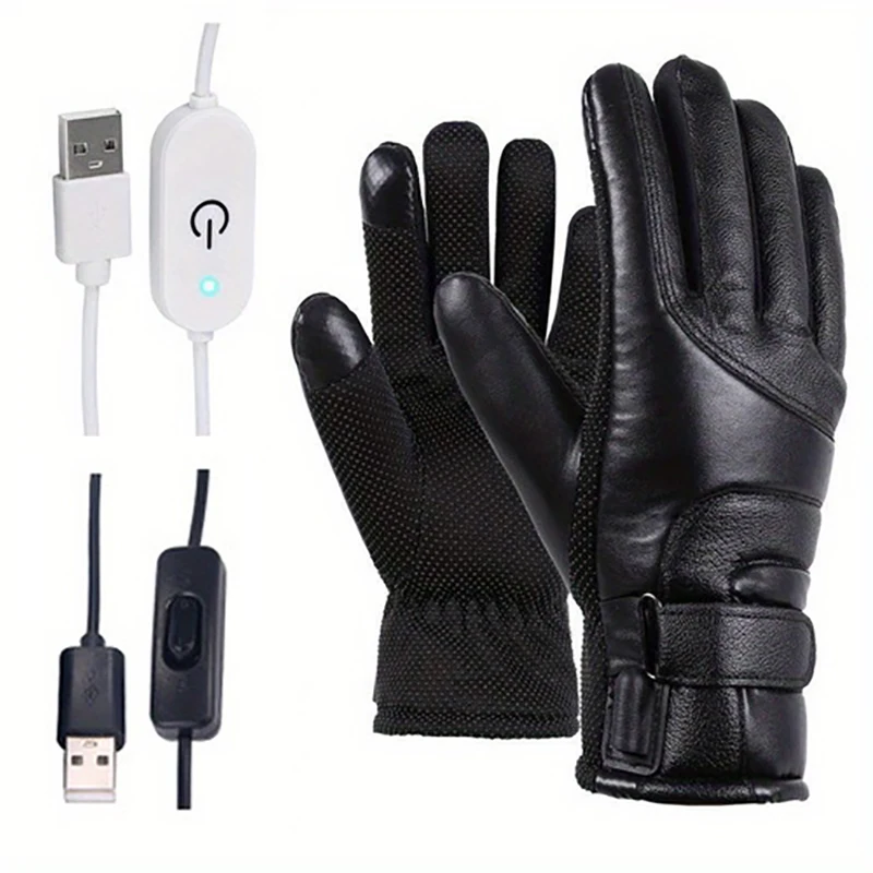 1Pair Motorcycle Winter Heat Gloves Waterproof Windproof Touch Screen Bicycle Cycling Skiing Warm USB Power Heated Riding Glove