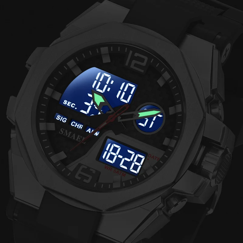 SMAEL Dual Display Digital Watch for Men Waterproof Outdoor Sports Stopwatch Alarm Waterproof Quartz Electronic Wristwatches - 5