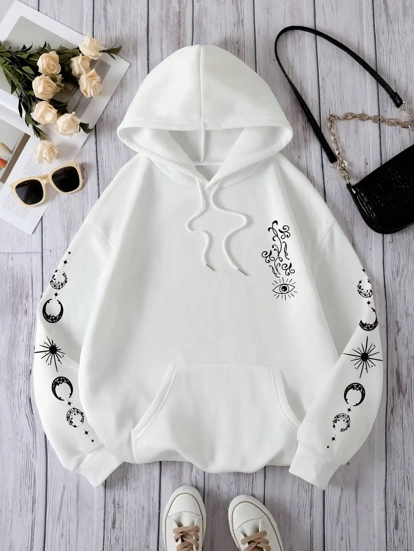 Sudadera Y2k Con Capucha Y Cremallera Para Mujer, Manga Larga, Estética, Estampado De Estrellas Grunge, Ropa De Calle, Ll- Corazón Azul