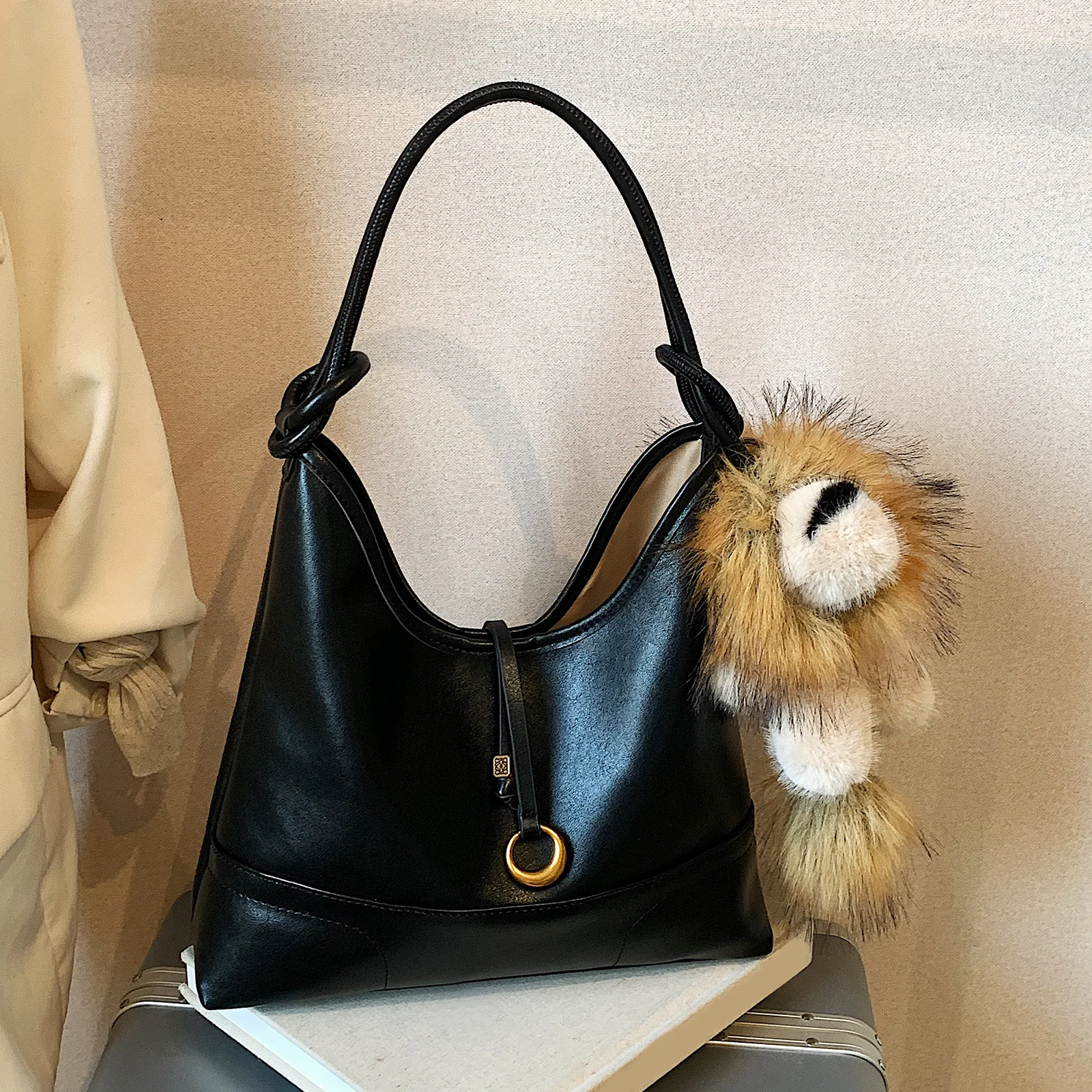 Hobo Bag PU Leather Shoulder Bag Casual Slouchy Tote Bag Trendy Everyday Handbag for Women Travel Work