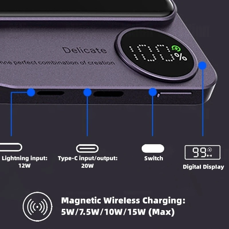 10000mAh 마그네틱 보조배터리 15W 마그네틱 무선 급속 충전기 iPhone 15 14 13 12 휴대용 보조배터리 외부 배터리 팩용